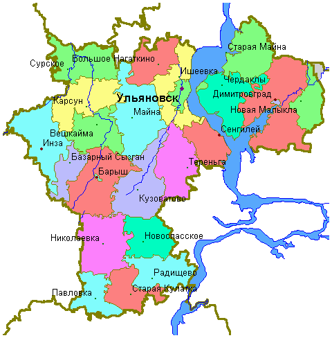 Карта Ульяновской области, районов...